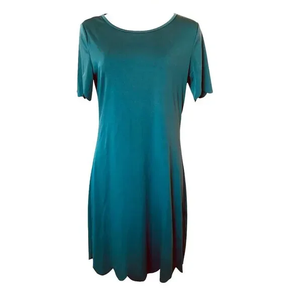 Shein Scallop Hem & Sleeve Dress Women’s Size S Teal Green Short Sleeve Casual S - Picture 1 of 11